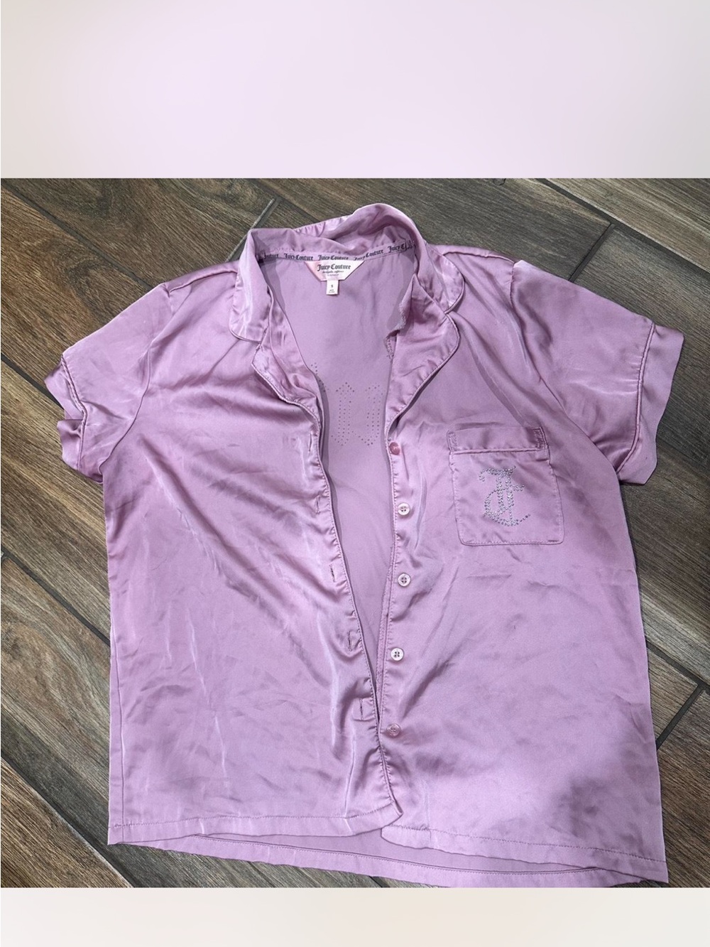 Juicy Couture Lilac Short-Sleeve Satin Button-Up Shirt